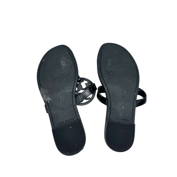 TORY BURCH Black Flat Soft Miller Leather Sandals Flats Slides Thongs Size 7 - Picture 6 of 8